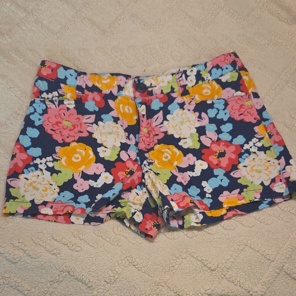 Cherokee Navy Floral Jean Shorts with Multi-Color Blooms